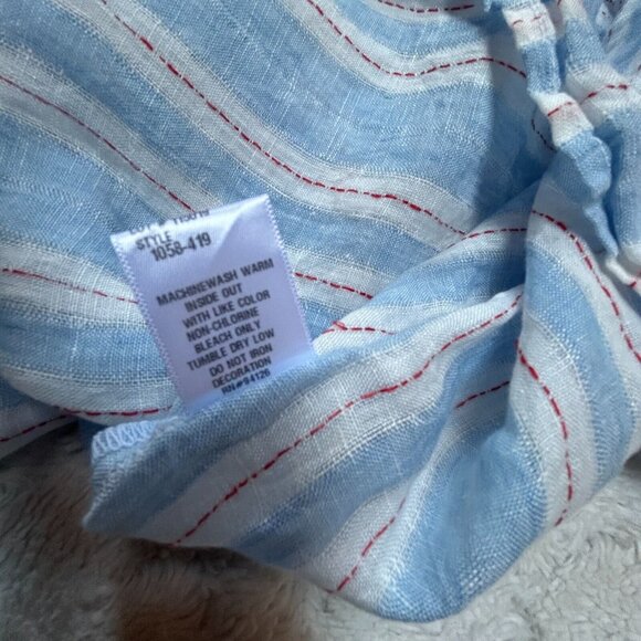 CP Shades Wash Striped Linen Split Neck Tunic Top Medium Blue White 1058-419 New - Picture 3 of 8